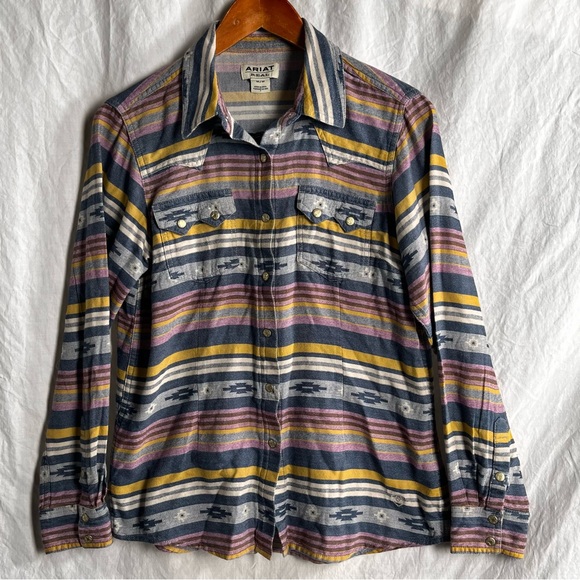 Ariat Women Med REAL Sunset Beauty Snap Long Sleeve Western Shirt Cotton Aztec - Picture 1 of 16